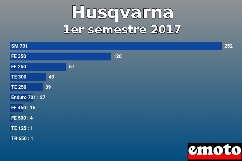 Les 10 Husqvarna les plus immatriculés en 1er semestre 2017