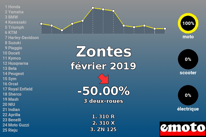 Immatriculations Zontes en France en février 2019