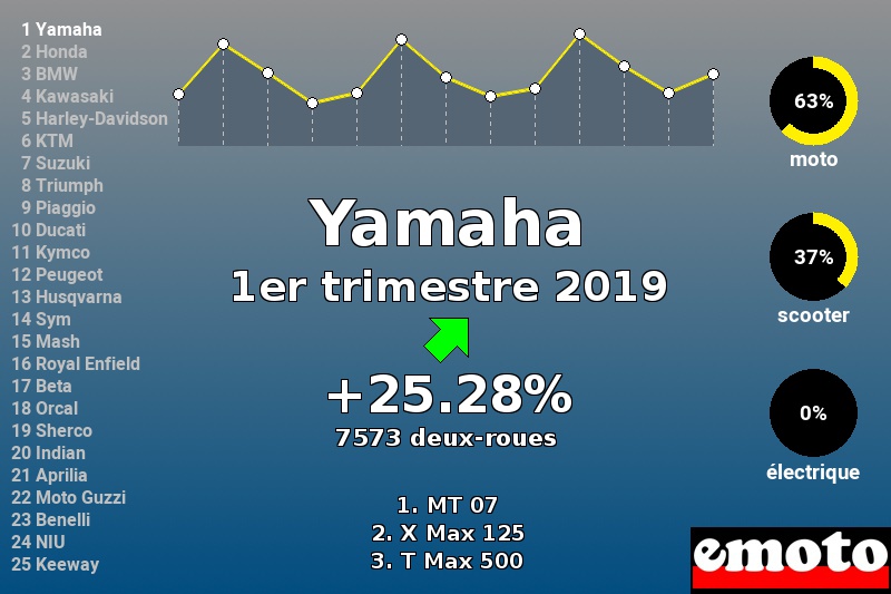 Immatriculations Yamaha en France au 1er trimestre 2019