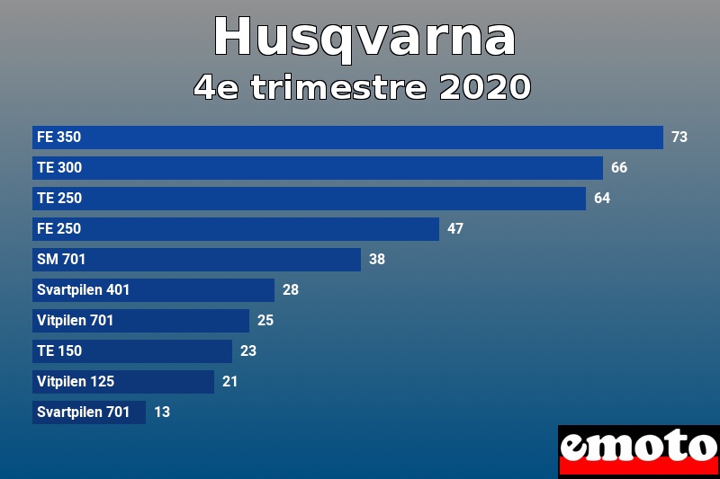 Les 10 Husqvarna les plus immatriculés en 4e trimestre 2020