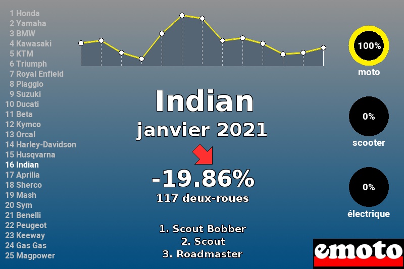 Immatriculations Indian en France en janvier 2021