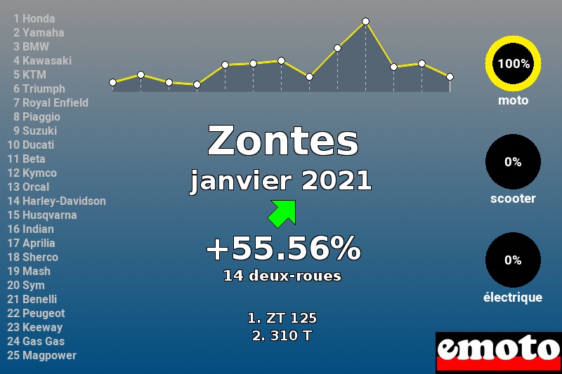 Immatriculations Zontes en France en janvier 2021