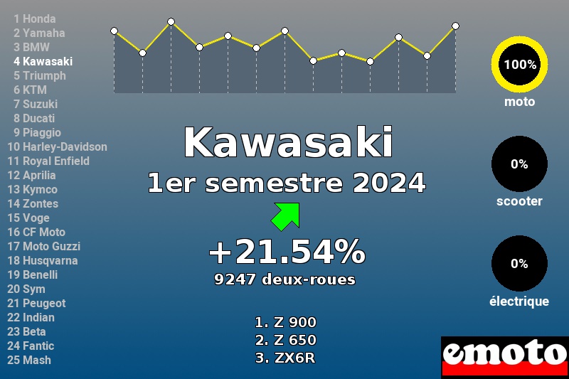 Immatriculations Kawasaki en France au 1er semestre 2024