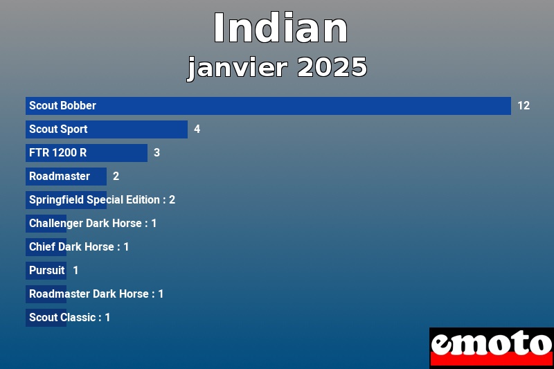 Les 10 Indian les plus immatriculés en janvier 2025