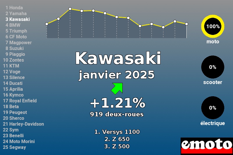 Immatriculations Kawasaki en France en janvier 2025