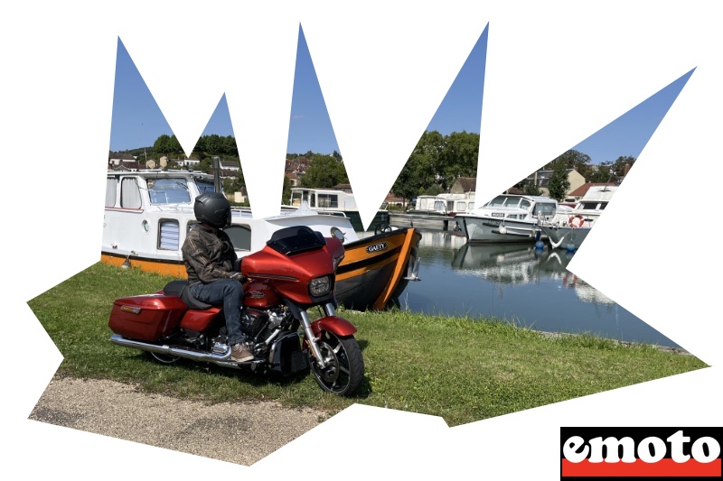 numero 3 harley davidson street glide 2024 est sur un grand port fluvial de l yonne