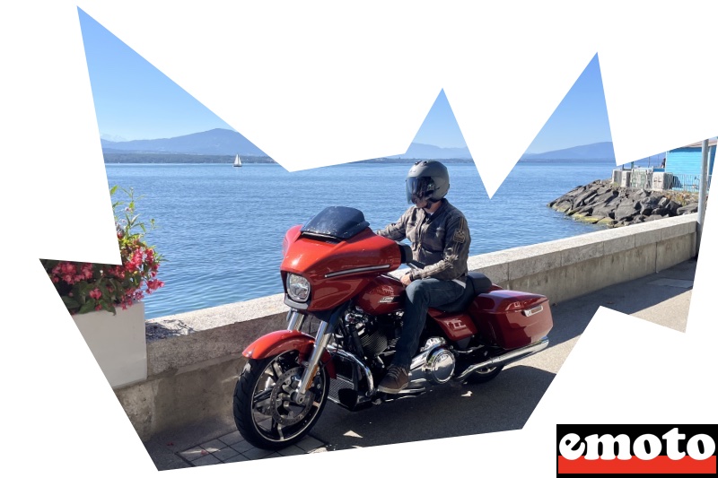 numero 9 harley davidson street glide 2024 sur les rives d une ville suisse connue dans l univers du foot sur les bords du leman